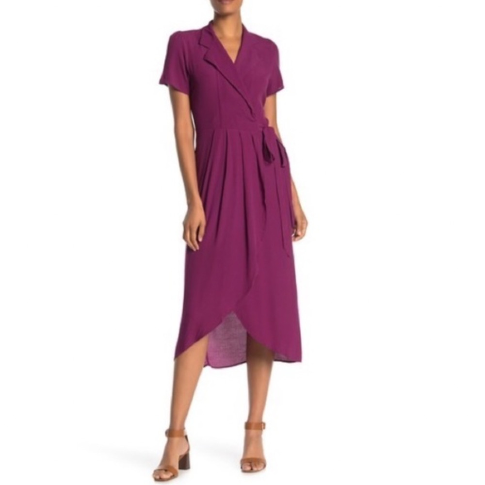 YUMI KIM Purple Meet & Greet Wrap Midi Dress Size Small Career Colorful Bold
